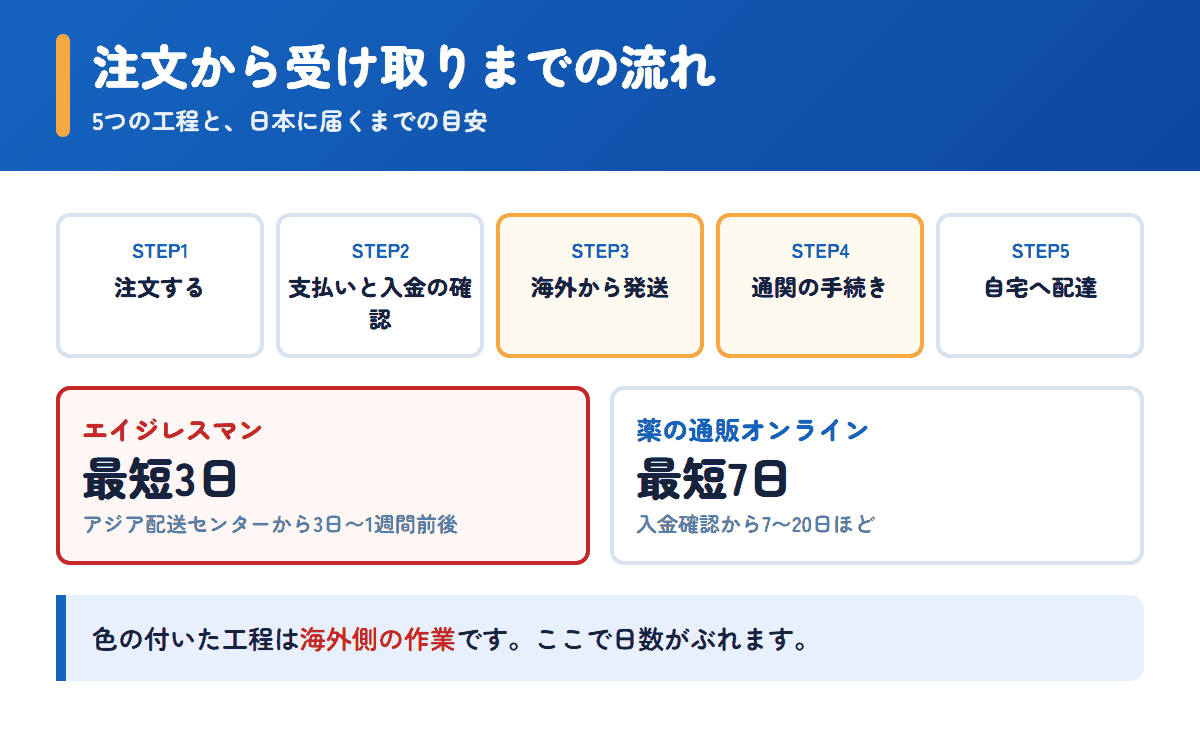 エイジレスマンと薬の通販オンラインの注文から受け取りまでの流れと日数の目安