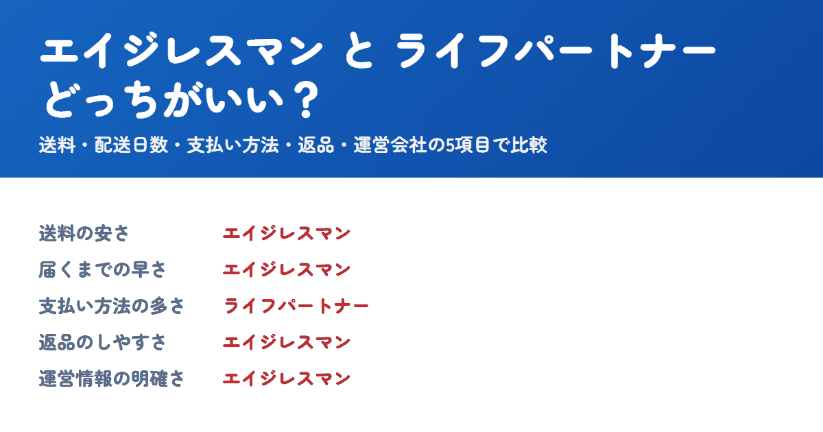 エイジレスマンとライフパートナーを比較!どっちがいい?