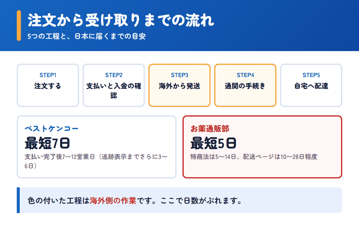 ベストケンコーとお薬通販部の注文から受け取りまでの流れと日数の目安