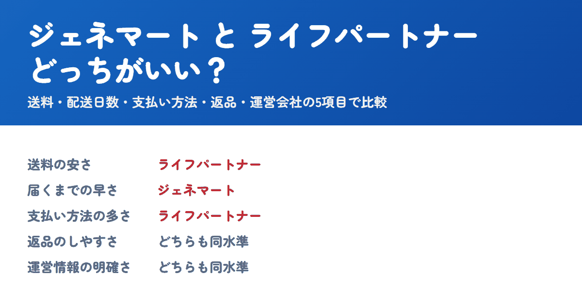 ジェネマートとライフパートナーを比較！どっちがいい？
