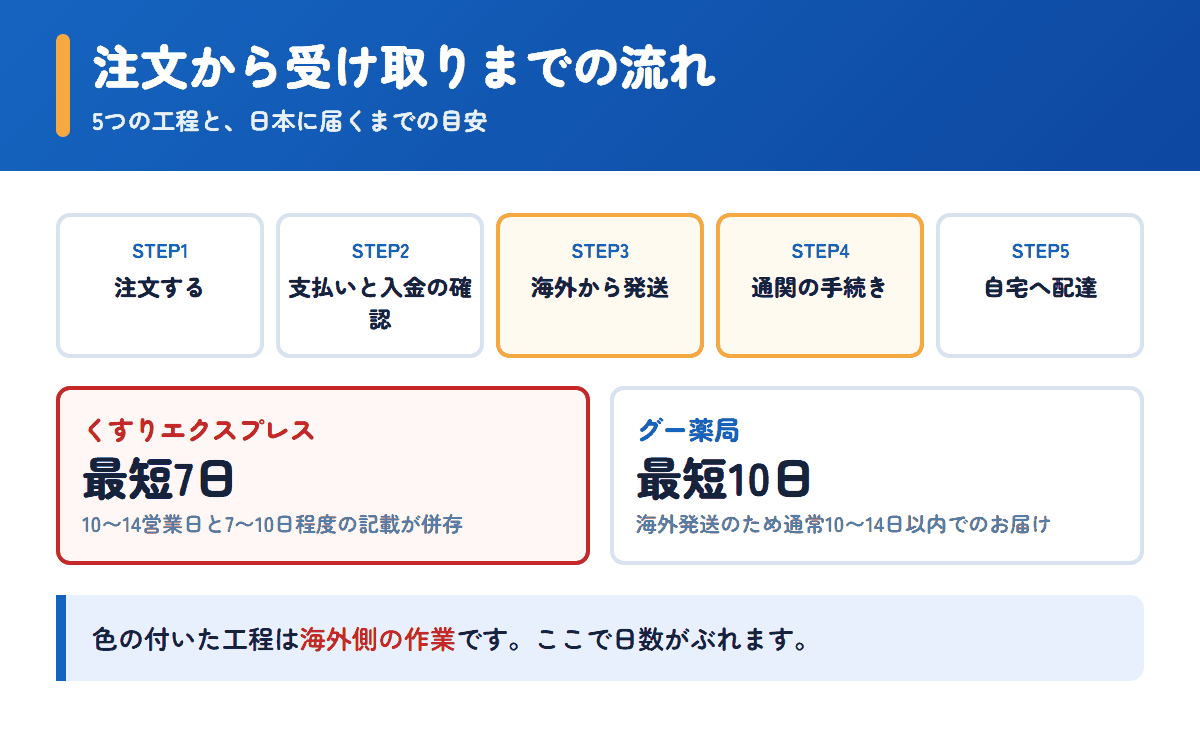 くすりエクスプレスとグー薬局の注文から受け取りまでの流れと日数の目安